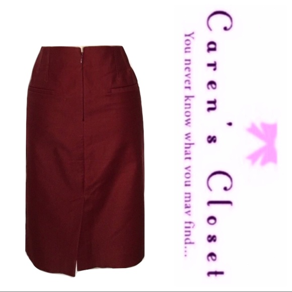 J Crew Burgundy Double Serge Cotton Pencil Skirt. - Picture 4 of 5